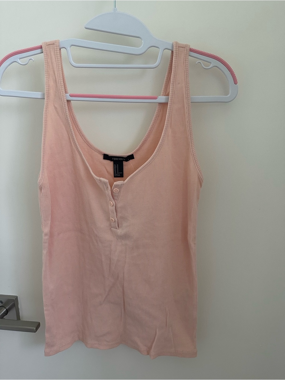 Forever 21 Blush Pink peach Ribbed Button-Front Tank Top